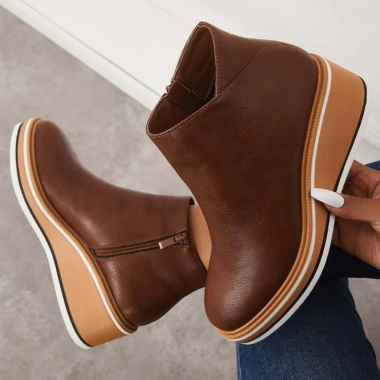 Stivaletti da donna in pelle con plateau e cerniera - Comfort e stile per tutti i giorni