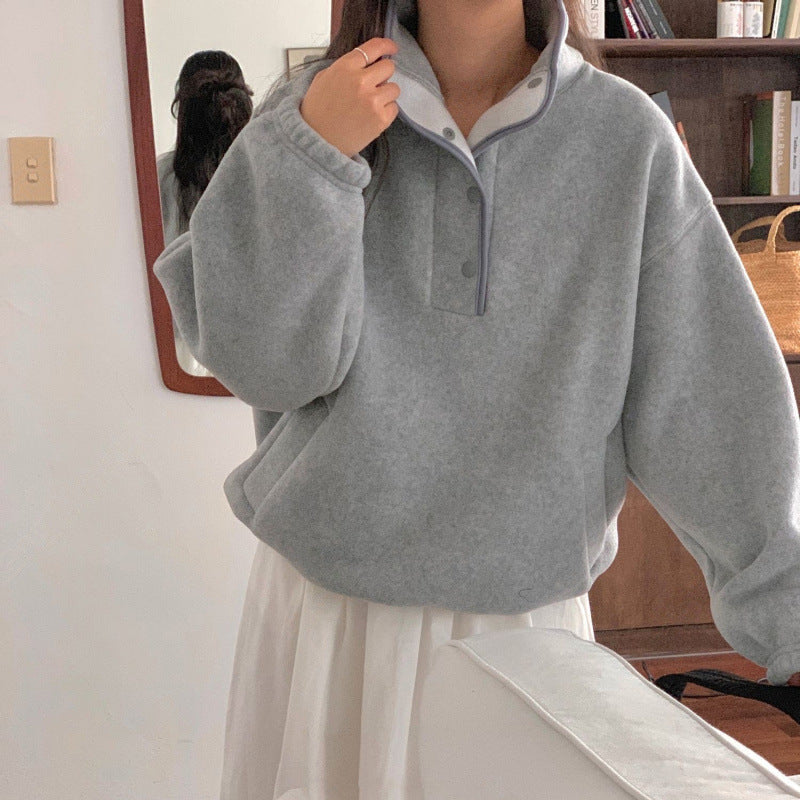 Maglione a collo alto in morbido pile da donna - Felpa invernale spessa e comoda