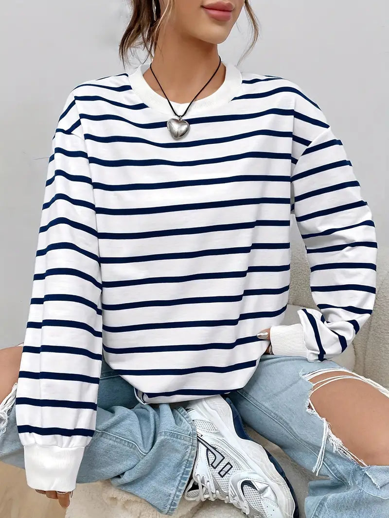 Felpa casual a righe da donna