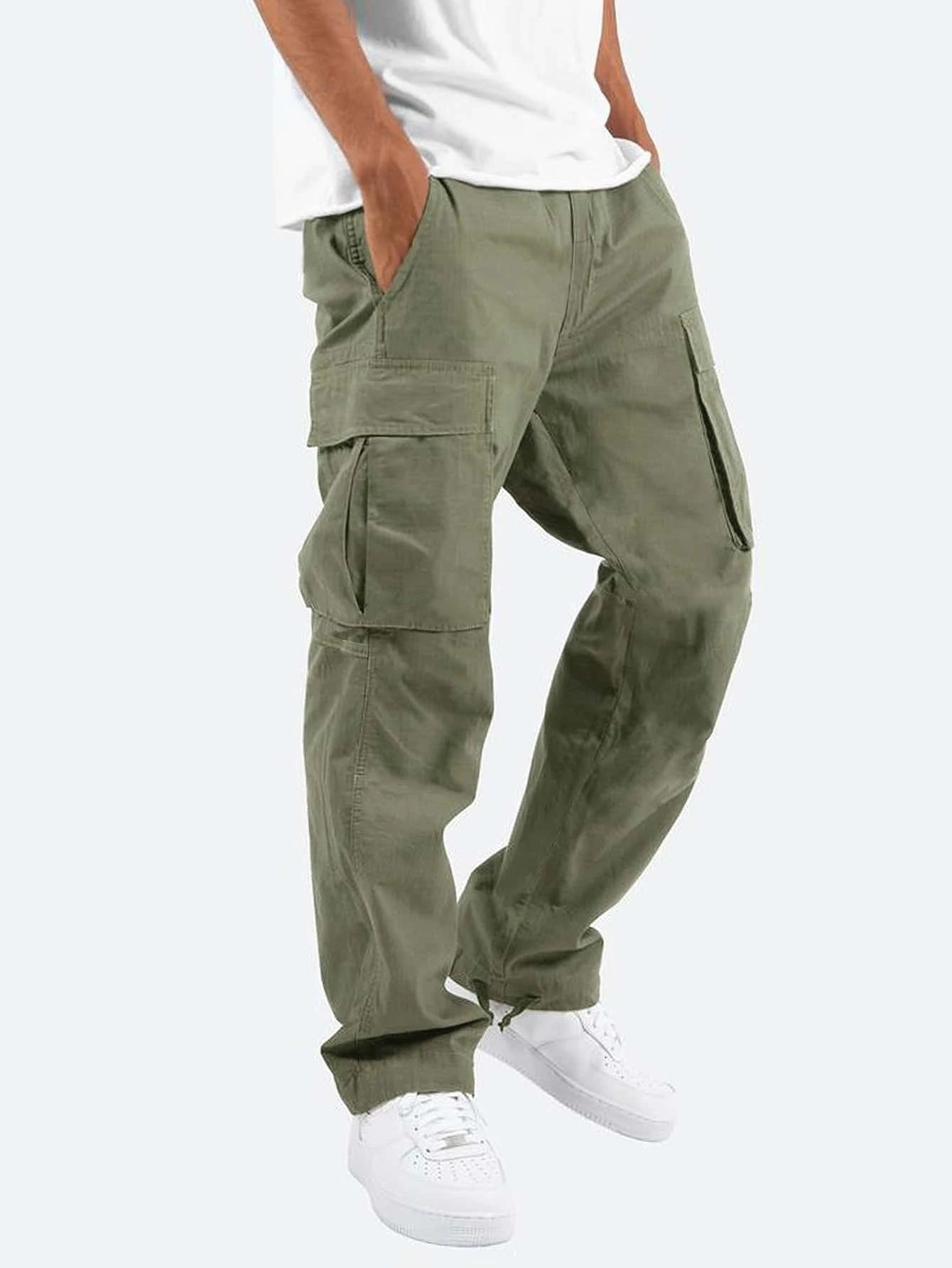 Pantaloni cargo a gamba larga da uomo - Vestibilità rilassata - Pantaloni casual in misto cotone