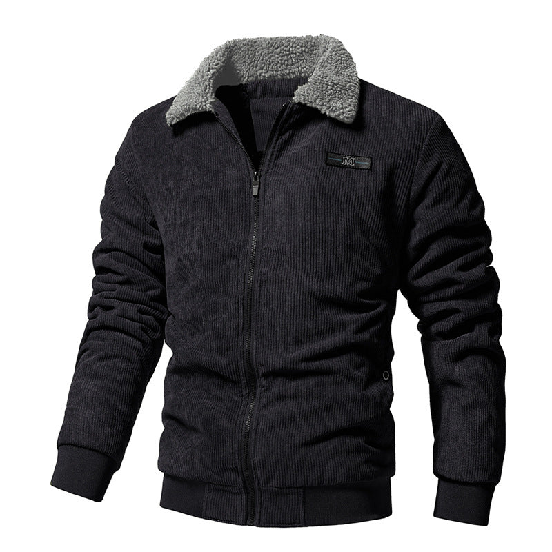 Giacca invernale trapuntata a coste premium da uomo - Collo in caldo sherpa