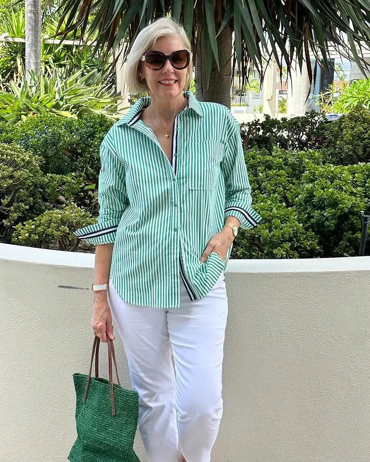 Camicia a righe leggera casual con bottoni da donna - Comoda ed elegante