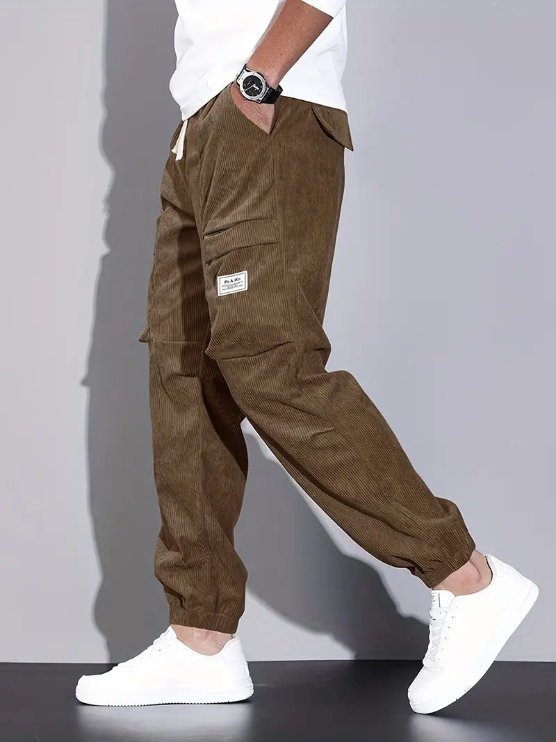 Pantaloni cargo slim fit da uomo - Comodi pantaloni in velluto a coste