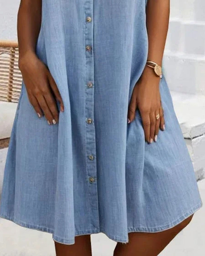 Elegante vestito camicia midi in denim da donna – Abito casual leggero da tutti i giorni