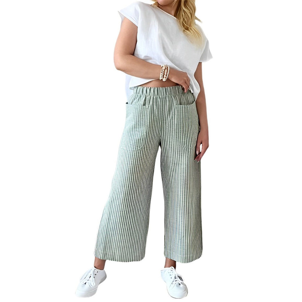 Pantaloni da donna in cotone a righe dalla vestibilità comoda – Pantaloni casual per tutti i giorni