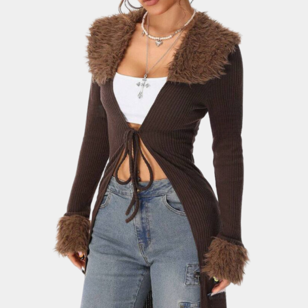 Cardigan lungo da donna in maglia morbida e alla moda
