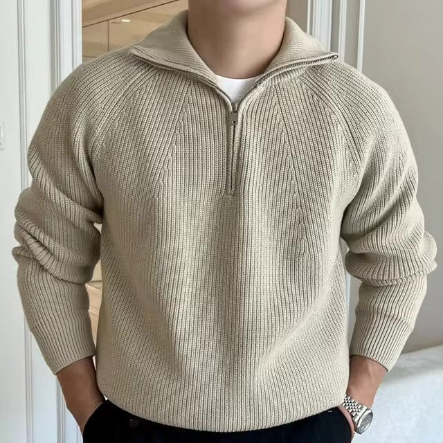 Maglione da uomo in cotone a coste con cerniera a un quarto: comfort senza tempo e stile moderno