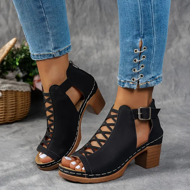 Sandali eleganti con punta aperta e fibbia da donna - Scarpe estive leggere, comode e di alta qualità