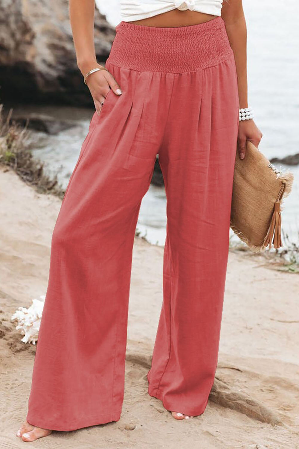 Pantaloni estivi in lino da donna – Elastico in vita e vestibilità comoda e ampia