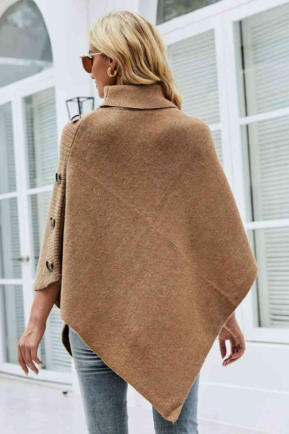 Maglione poncho da donna - elegante maglia con collo alto