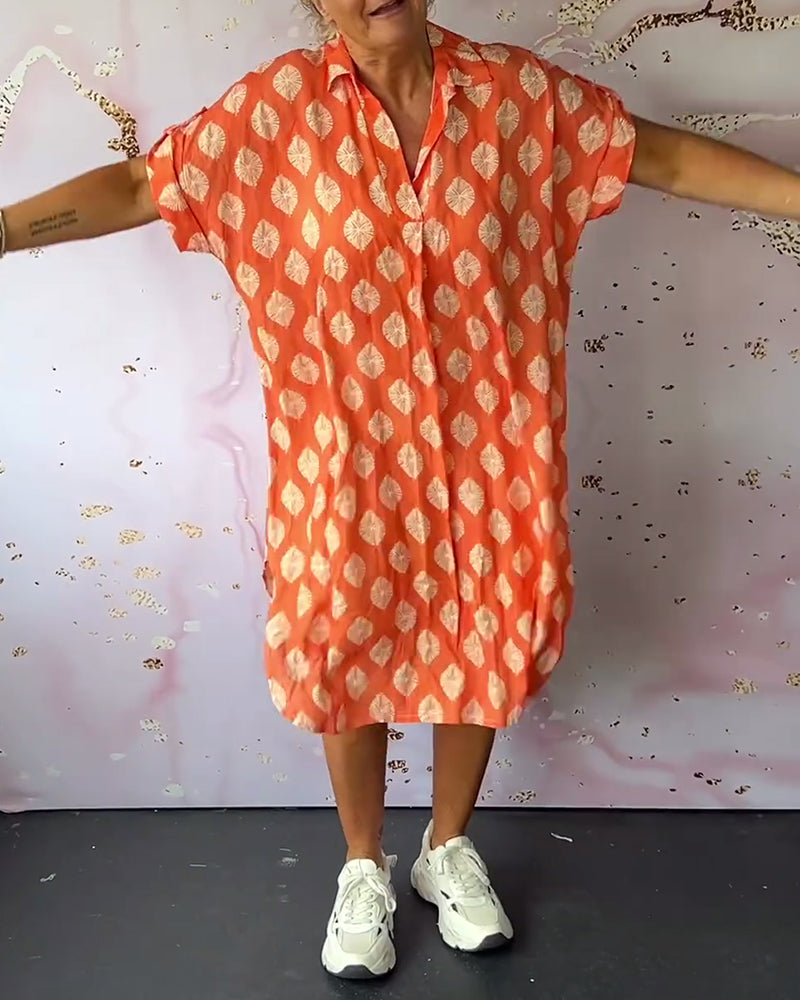 Abito midi casual in lino da donna - Abito estivo leggero con scollo a V
