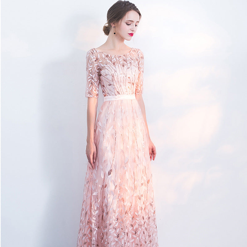 Abito pizzo Elegante Morbido Leggero Girocollo Maniche a Metà Donna – Casual Comodo Moda Primavera Estate