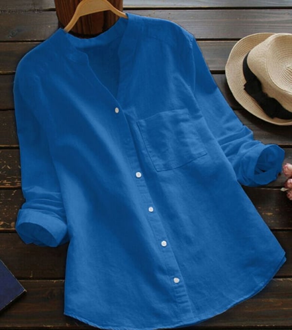 Camicia Donna Bianca Scollo A V – Cotone, Maniche Lunghe
