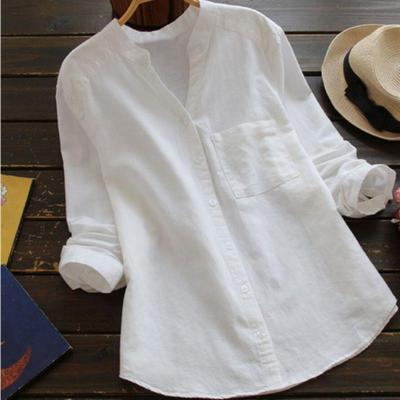 Camicia Donna Bianca Scollo A V – Cotone, Maniche Lunghe