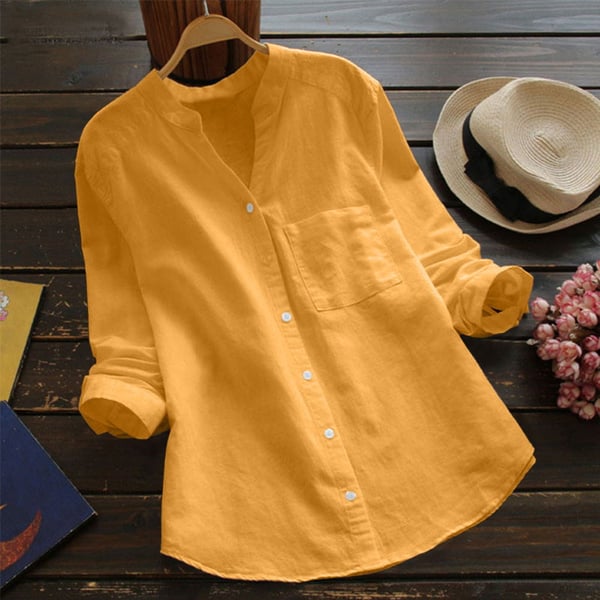 Camicia Donna Bianca Scollo A V – Cotone, Maniche Lunghe