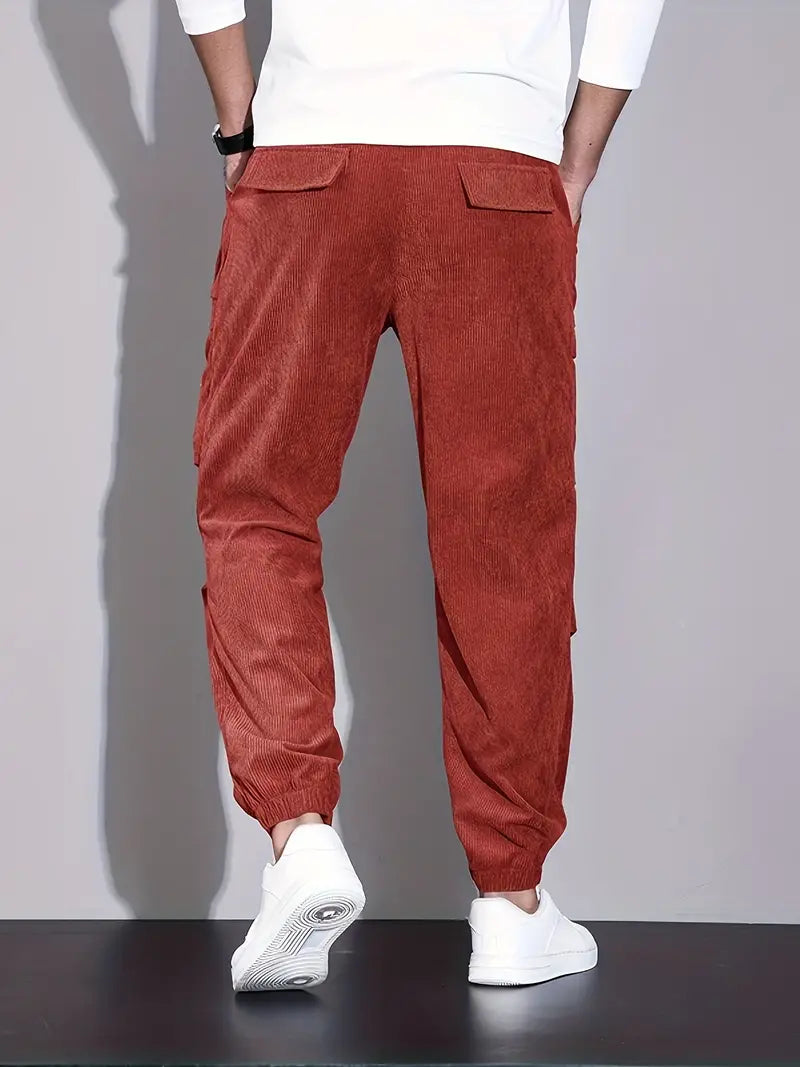 Pantaloni cargo slim fit da uomo - Comodi pantaloni in velluto a coste