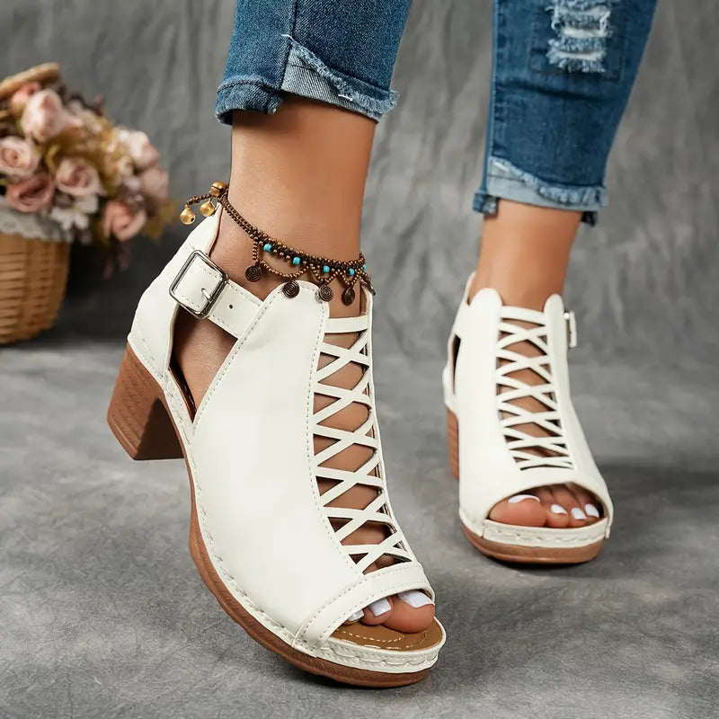 Sandali eleganti con punta aperta e fibbia da donna - Scarpe estive leggere, comode e di alta qualità