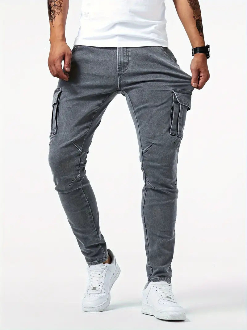Jeans cargo da uomo | Vestibilità slim | Multitasche ed elasticizzati | Stile casual urbano