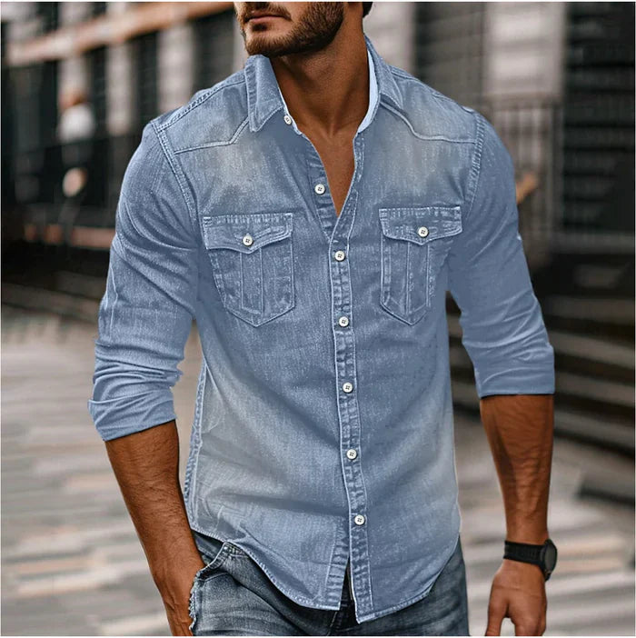Camicia in denim slim moderna da uomo - Elegante stile ruvido