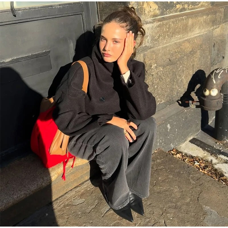 Elegante cappotto da donna in misto lana con bottoni – Capo invernale con collo alto