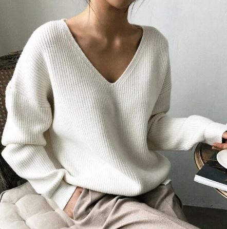 Maglione oversize con scollo a V da donna - maglia comoda ed elegante