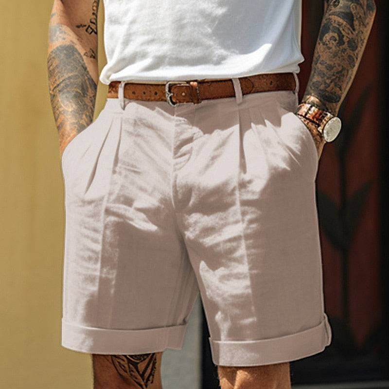 Pantaloncini classici da uomo in lino e cotone