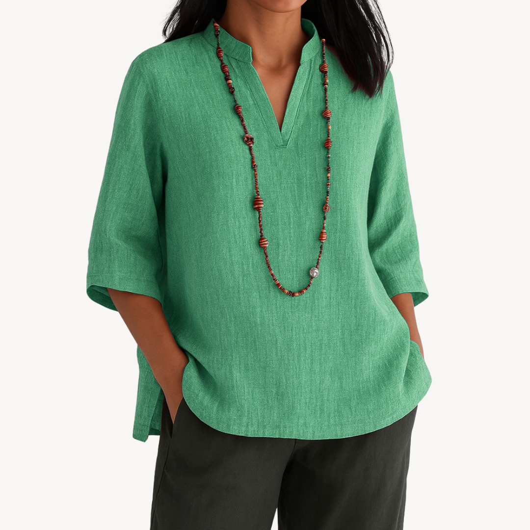 Blusa in lino da donna – camicetta estiva casual con scollo a V