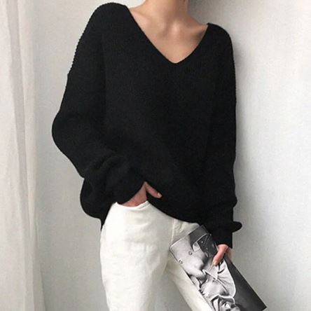 Maglione oversize con scollo a V da donna - maglia comoda ed elegante