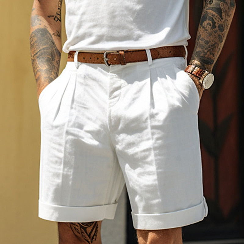 Pantaloncini classici da uomo in lino e cotone