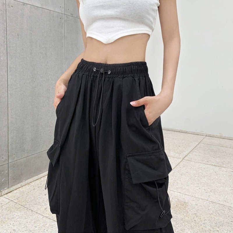 Pantaloni cargo a vita alta da donna con tasche multiple - Pantaloni casual a gamba larga