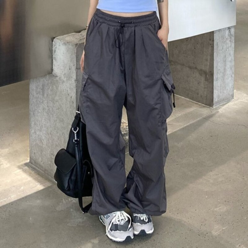 Pantaloni cargo a vita alta da donna con tasche multiple - Pantaloni casual a gamba larga