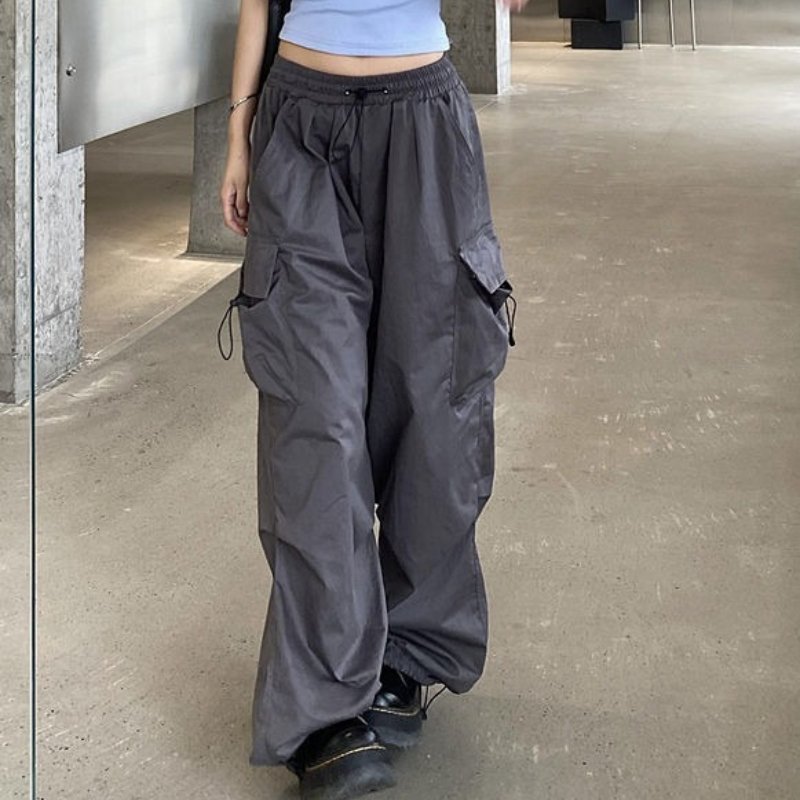 Pantaloni cargo a vita alta da donna con tasche multiple - Pantaloni casual a gamba larga