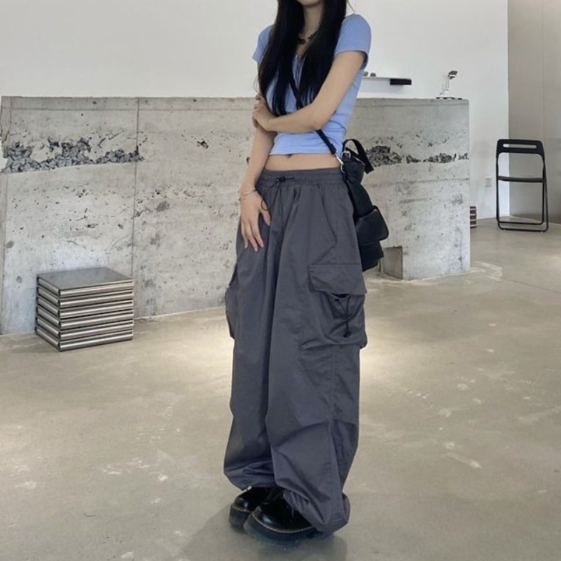 Pantaloni cargo a vita alta da donna con tasche multiple - Pantaloni casual a gamba larga