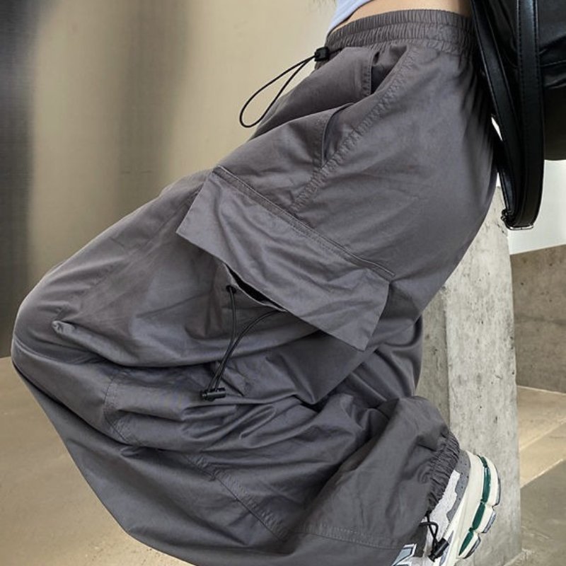 Pantaloni cargo a vita alta da donna con tasche multiple - Pantaloni casual a gamba larga