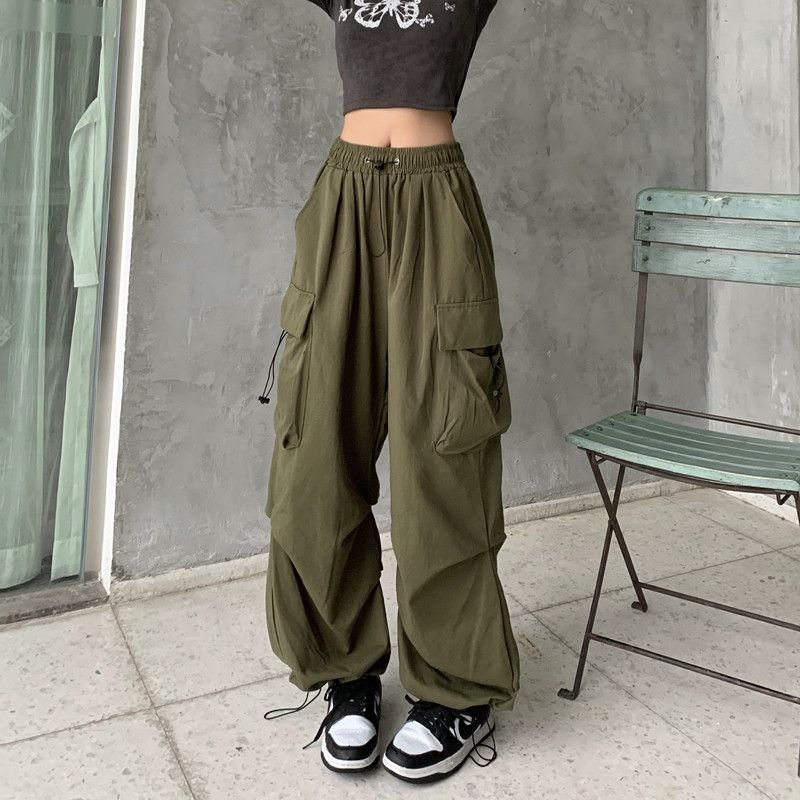 Pantaloni cargo a vita alta da donna con tasche multiple - Pantaloni casual a gamba larga