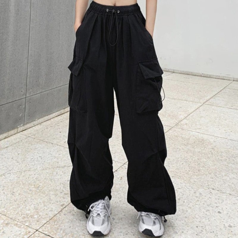 Pantaloni cargo a vita alta da donna con tasche multiple - Pantaloni casual a gamba larga