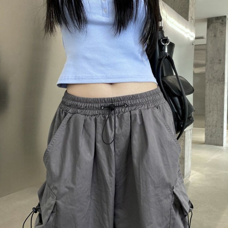 Pantaloni cargo a vita alta da donna con tasche multiple - Pantaloni casual a gamba larga