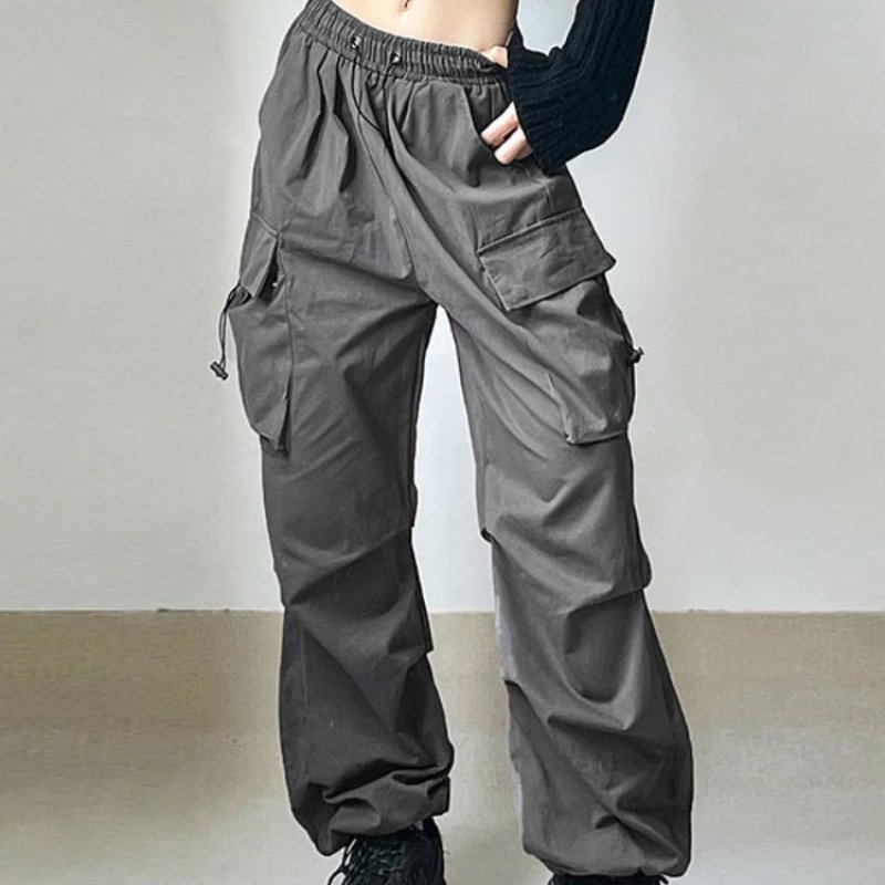 Pantaloni cargo a vita alta da donna con tasche multiple - Pantaloni casual a gamba larga