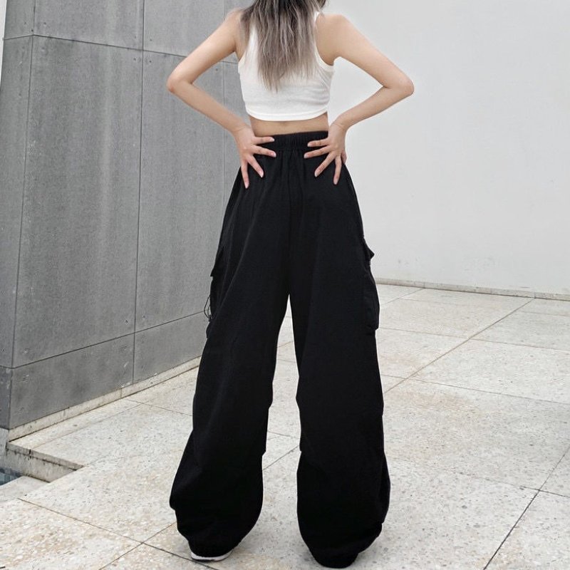 Pantaloni cargo a vita alta da donna con tasche multiple - Pantaloni casual a gamba larga
