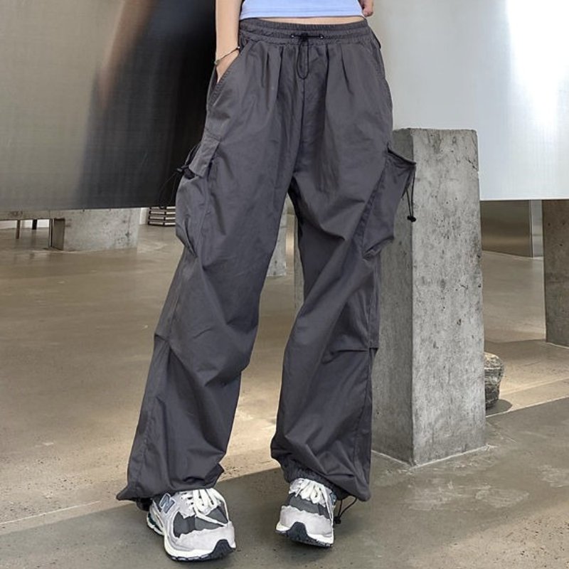 Pantaloni cargo a vita alta da donna con tasche multiple - Pantaloni casual a gamba larga