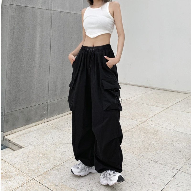 Pantaloni cargo a vita alta da donna con tasche multiple - Pantaloni casual a gamba larga