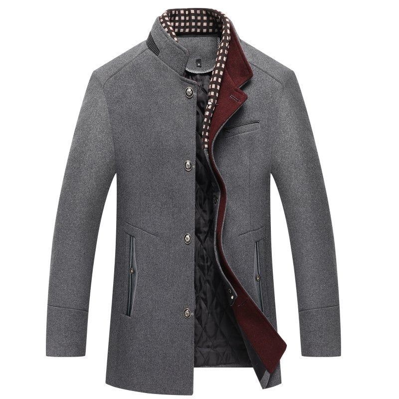 Cappotto in misto lana da uomo – Cappotto invernale spesso con doppio collo