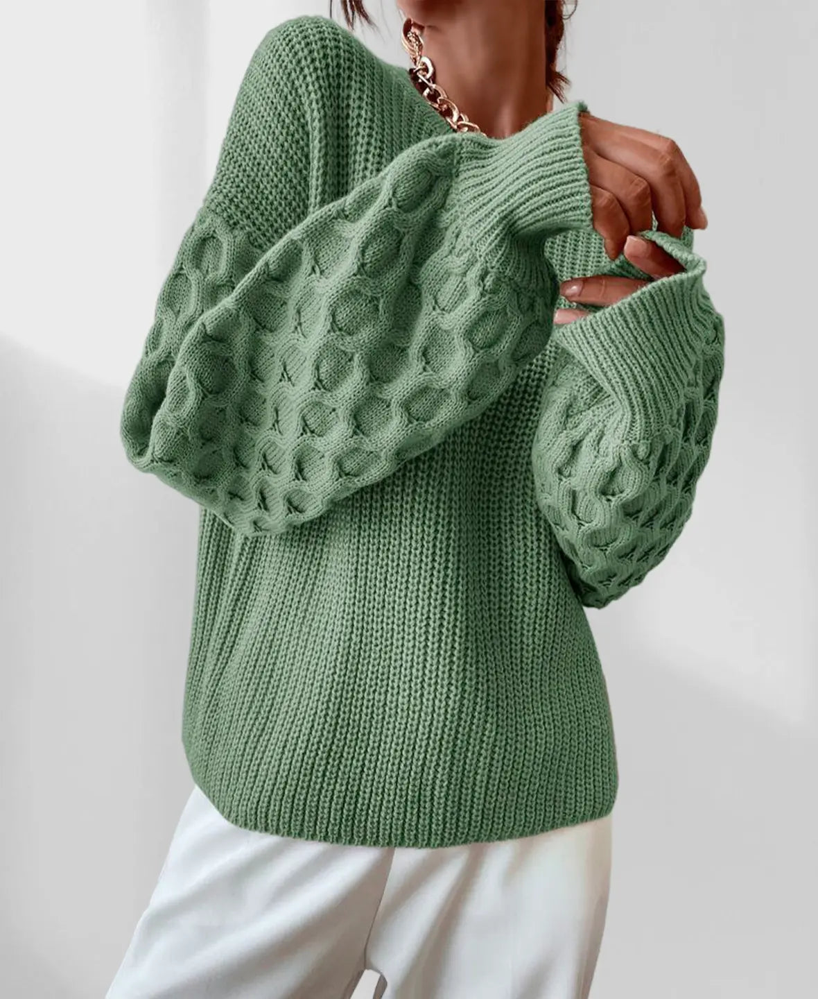 Maglione invernale caldo da donna con maniche a palloncino - Maglieria calda