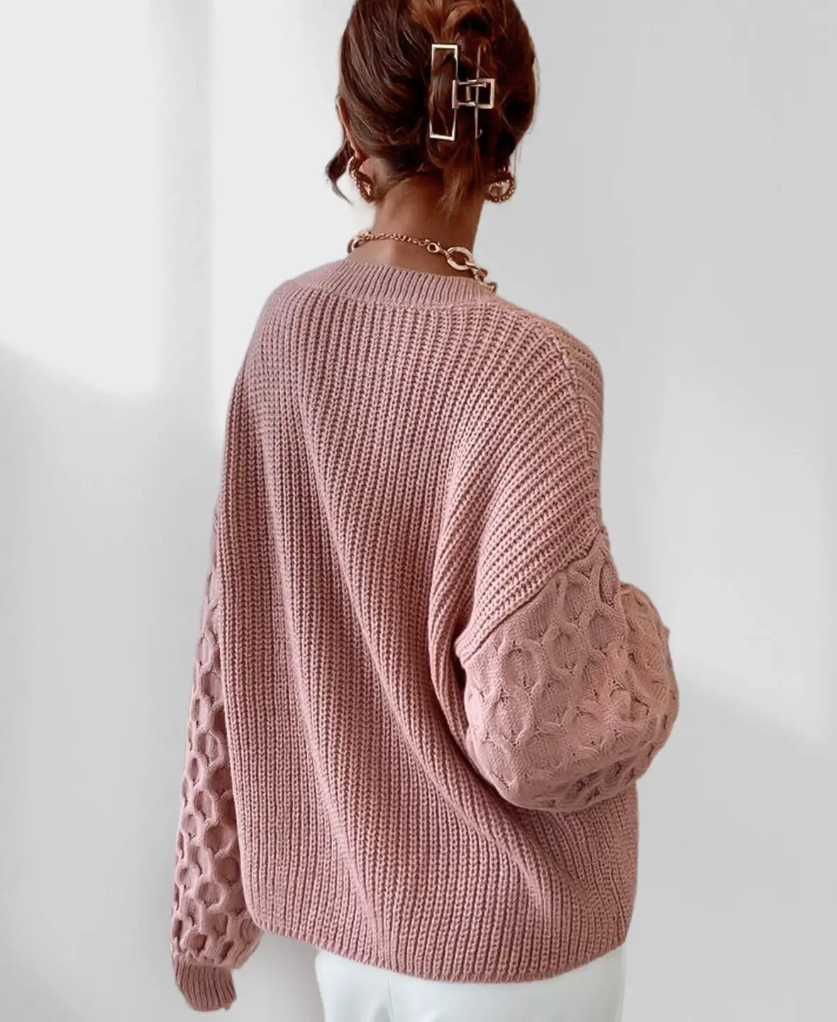 Maglione invernale caldo da donna con maniche a palloncino - Maglieria calda