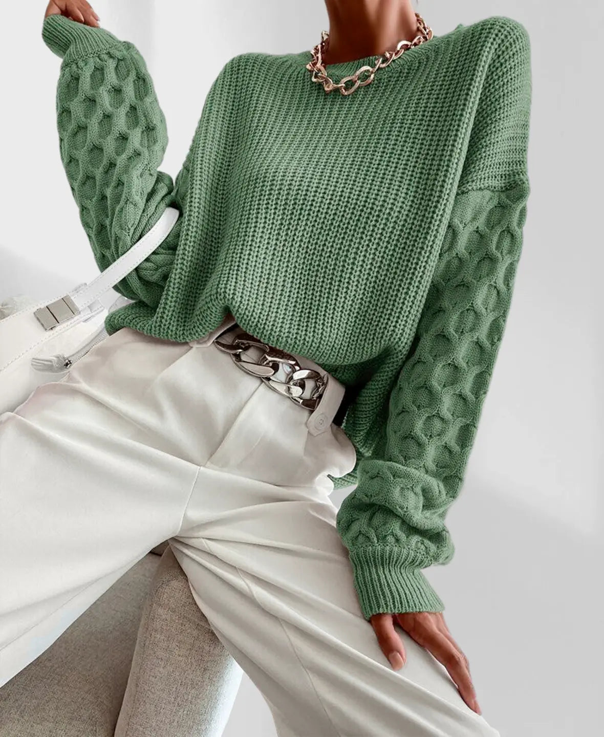 Maglione invernale caldo da donna con maniche a palloncino - Maglieria calda