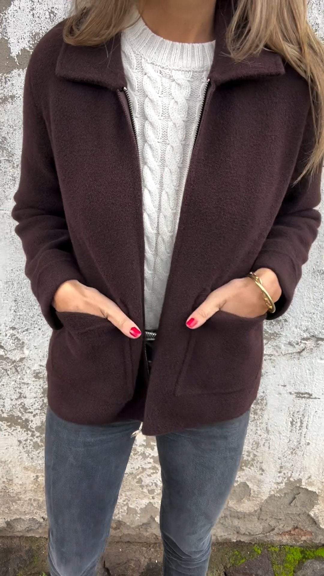 Giacca con cerniera di lusso da donna – Cappotto casual caldo