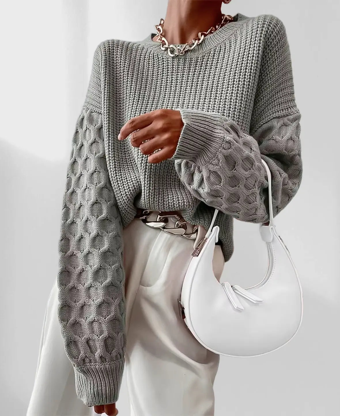 Maglione invernale caldo da donna con maniche a palloncino - Maglieria calda