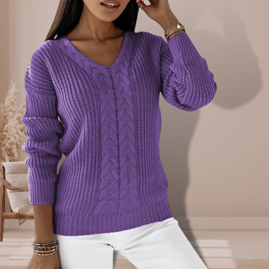 Maglione elegante in maglia morbida con scollo a V e maniche lunghe da donna