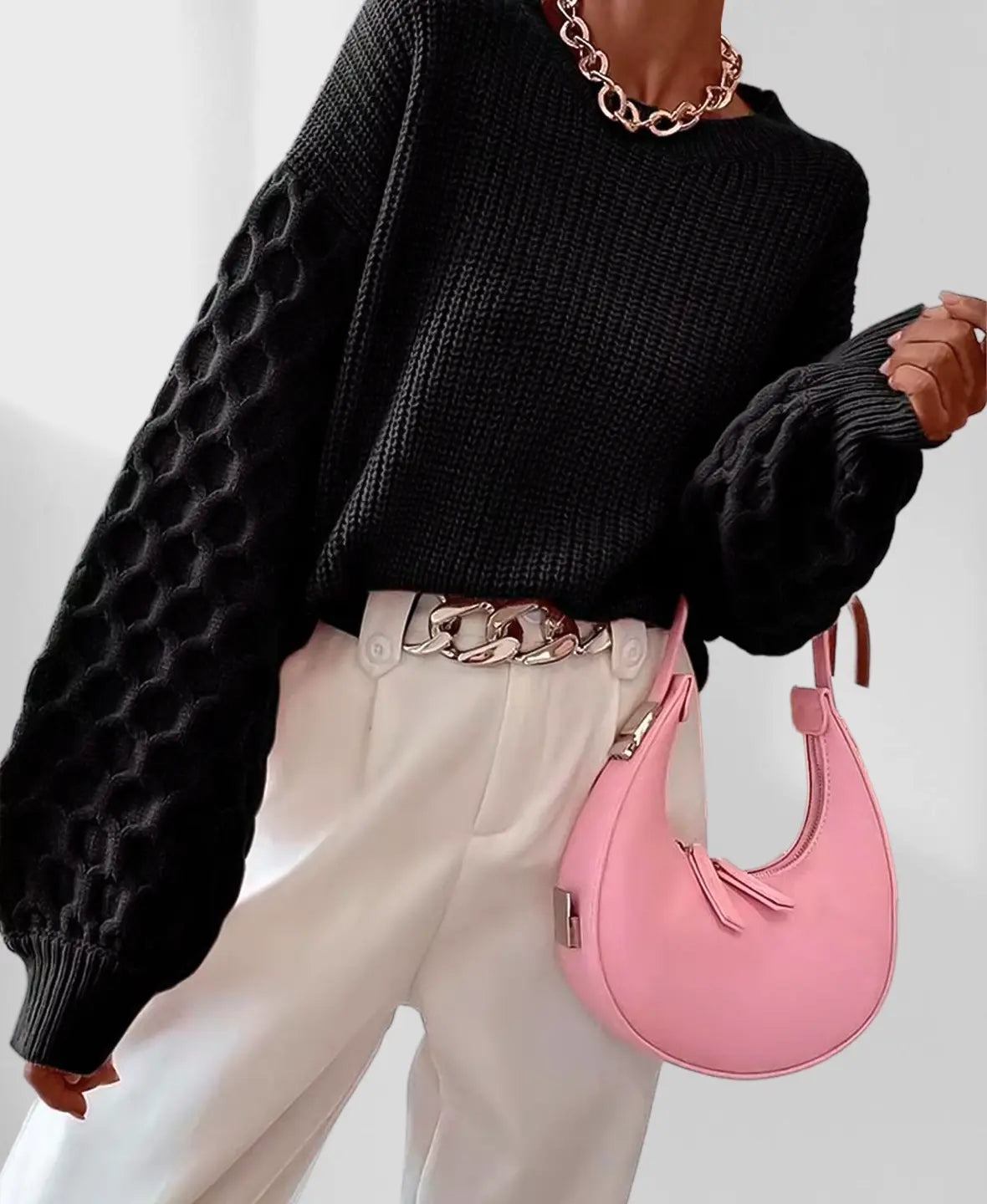 Maglione invernale caldo da donna con maniche a palloncino - Maglieria calda