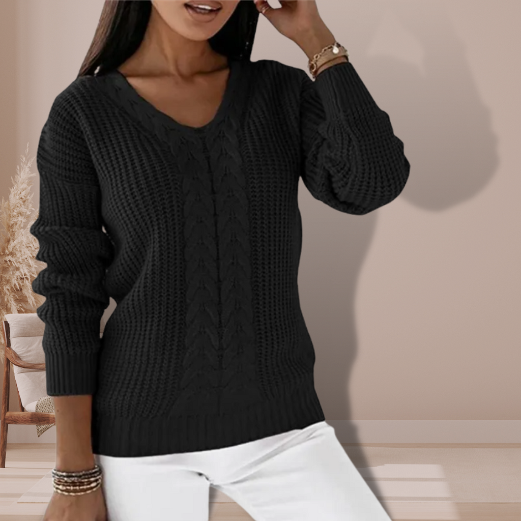 Maglione a trecce con scollo a V da donna – Maglione invernale casual